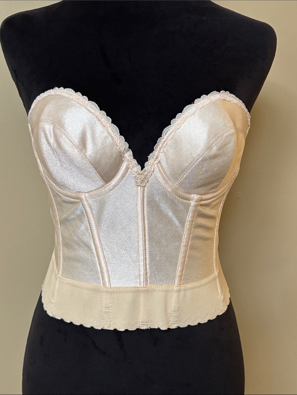 Vintage Carnival Cream Low Plunge Longline Satin Bustier Bra